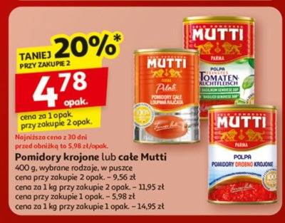 Pomidory krojone lub całe Mutti w puszce promocja w Auchan