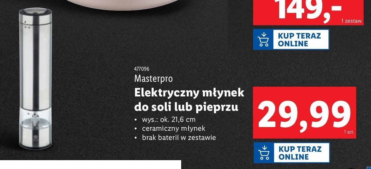 Młynek elektryczny do soli i pieprzu Master pro promocja