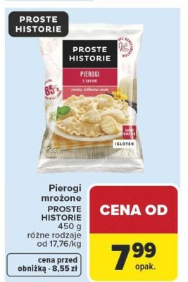 Pierogi mrożone PROSTE HISTORIE 450 g różne rodzaje promocja w Carrefour