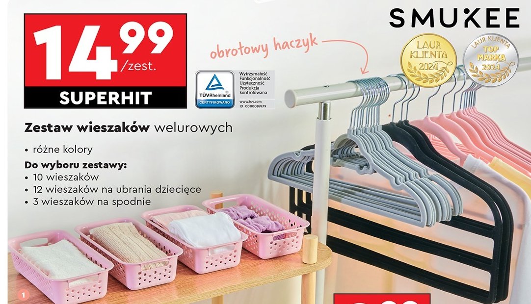 Wieszaki welurowe Smukee promocja w Biedronka