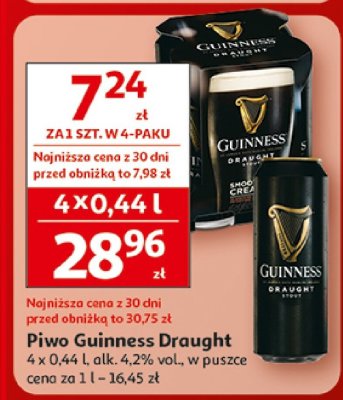 Piwo Guinness Draught 4x0.44l promocja w Auchan