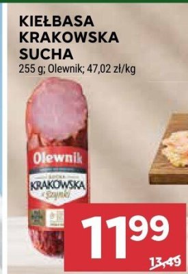 Kiełbasa krakowska sucha Olewnik 255 g, 47,02 zł/kg promocja w Stokrotka