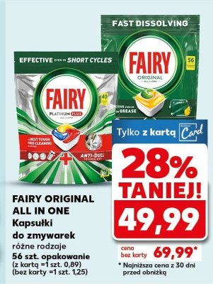 Środek czystości Fairy Original All in One Kapsułki do zmywarek różne rodzaje 48 szt. opakowanie (z kartą =1szt. 0,89) (bez karty =1 szt. 1,25) promocja w Kaufland
