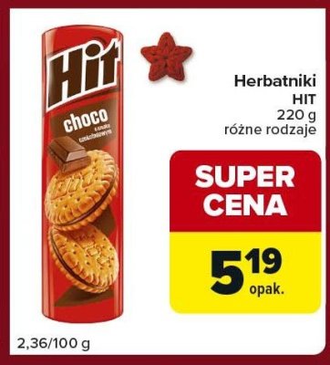Herbatniki HIT choco 220 g różne rodzaje promocja w Carrefour Express