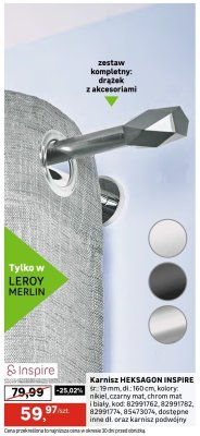Karnisz HEKSAGON INSPIRE śr. 19 mm, dł: 160 cm, kolor: nikiel, czarny mat, chrom mat lub biały promocja w Leroy Merlin