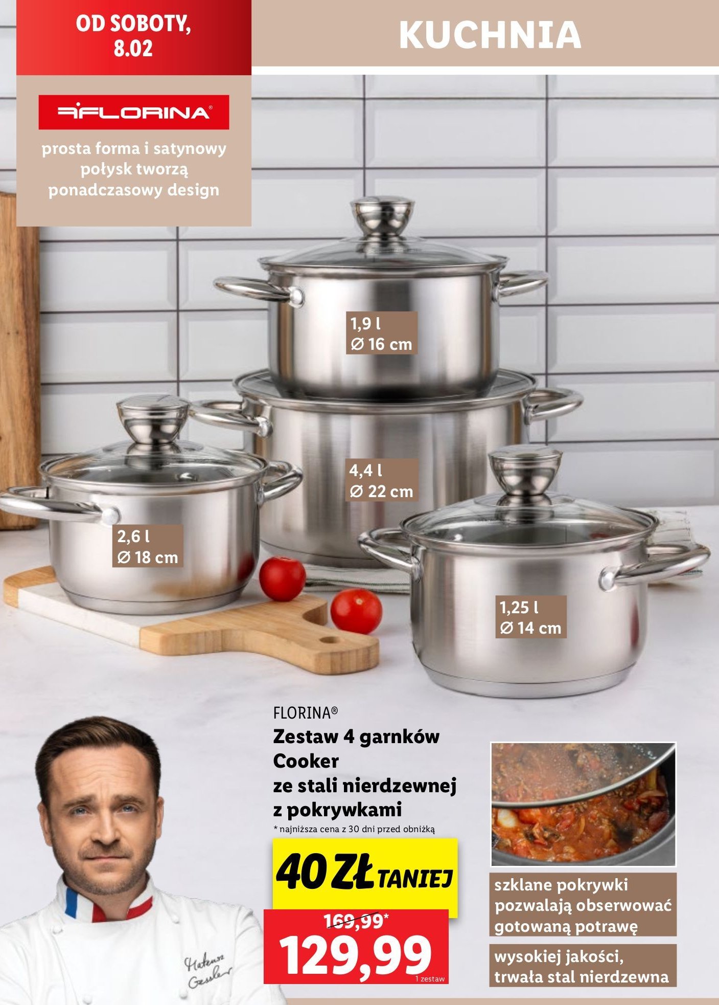 Zestaw garnków cooker 4.4 l + 2.6 l + 1.9 l + 1.25 l Florina (florentyna) promocja