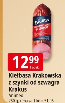 Kiełbasa Krakowska z szynki od szwagra Krakus Animex promocja w Leclerc
