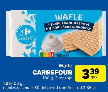 Wafle z kremem o smaku śmietankowym Carrefour classic promocja