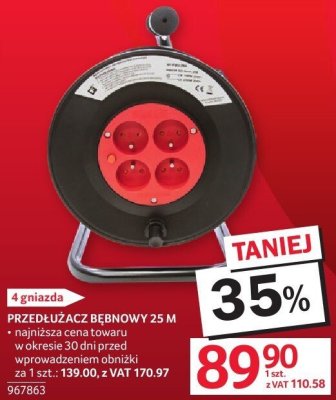 Przedłużacz bębnowy 25 m 4 gniazda promocja w Selgros
