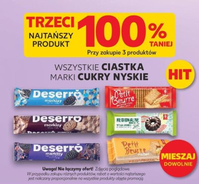 Ciastka marki Cukry Nyskie różne rodzaje trzeci -100% taniej promocja w Kaufland