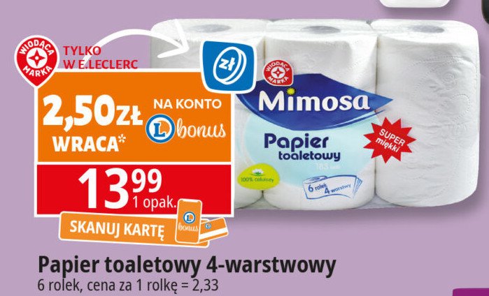 Papier toaletowy 4-warstwowy Wiodąca marka mimosa promocja w Leclerc
