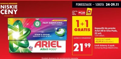 Kapsułki do prania Ariel All in One Pods promocja w Biedronka