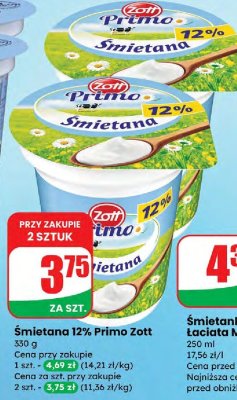 Śmietana 12% Primo Zott promocja w Dino