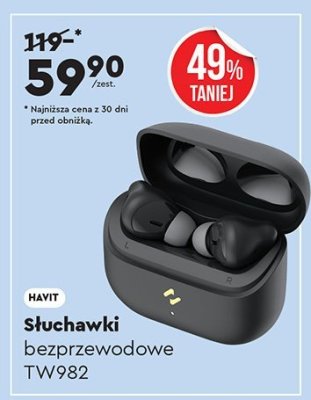 Słuchawki bezprzewodowe HAVIT TW982 promocja w Biedronka