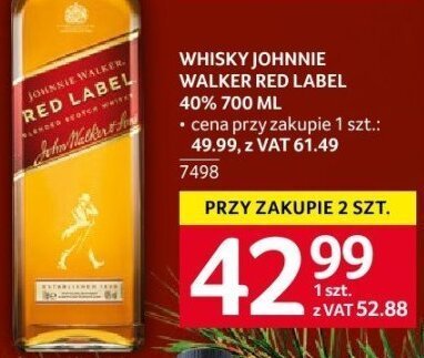Whisky Johnnie Walker Red Label 40% 700 ml promocja w Selgros