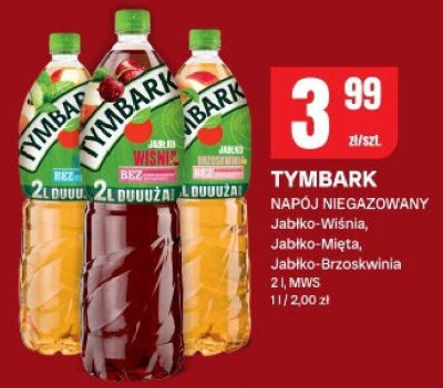 Napój Tymbark niegazowany jabłko-wiśnia, jabłko-mięta, jabłko-brzoskwinia promocja w Chorten