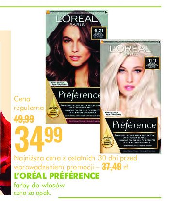 Farba do włosów jasny brąz 6.21 L'oreal preference promocja w Super-Pharm