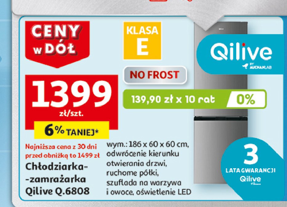 Chłodziarko- zamrażarka q.6808 Qilive promocja w Auchan