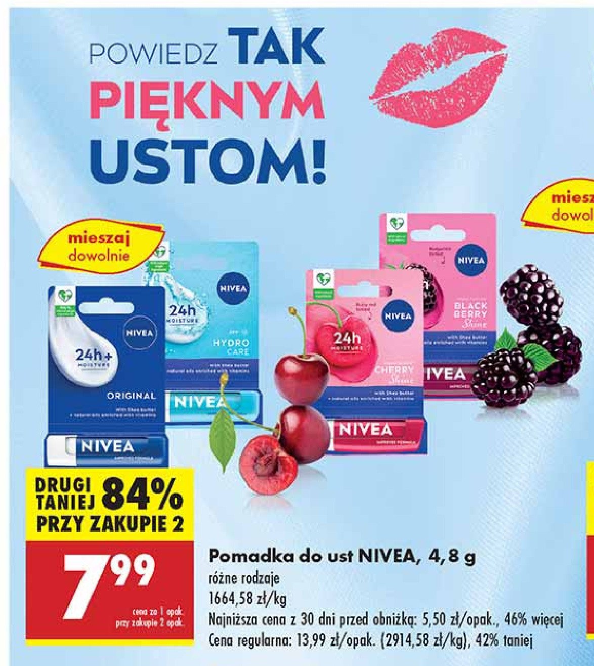 Pomadka do ust blackberry shine Nivea 24h melt-in moisture promocja w Biedronka