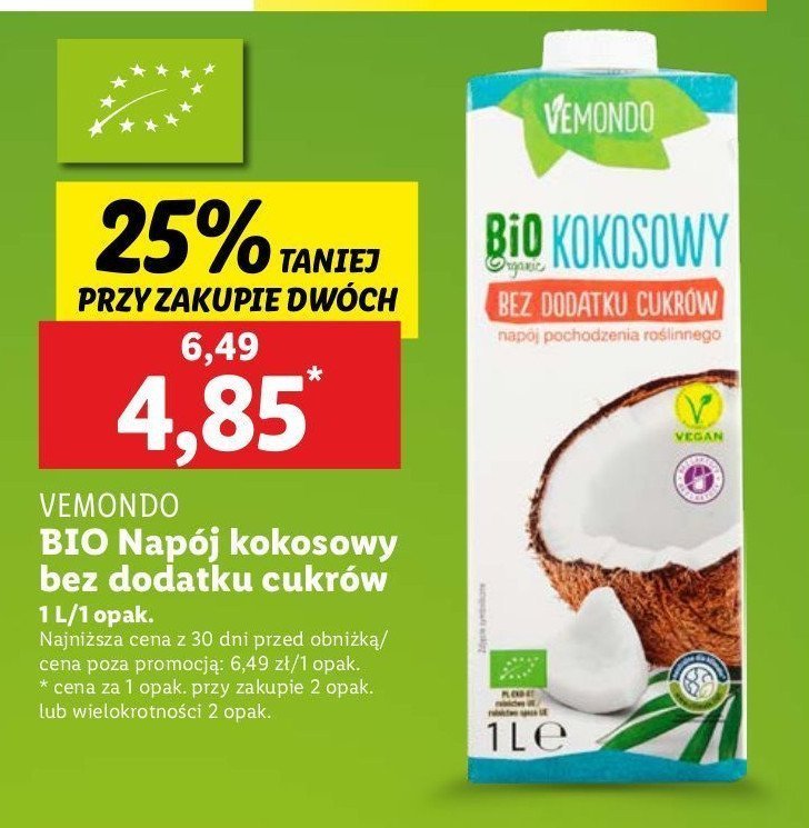 Napój kokosowy bez dodatku cukru Vemondo promocja w Lidl