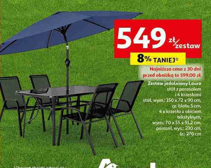 Zestaw mebli laura 4 krzesła + stół + parasol promocja