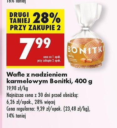 Wafle z nadzieniem karmelowym Bonitki promocja w Biedronka