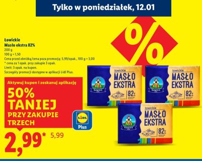 Masło Łowickie Masło ekstra 82% promocja w Lidl
