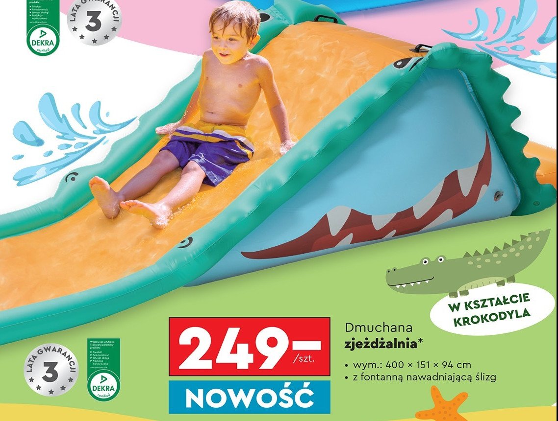 Zjeżdżalnia dmuchana krokodyl 400 x 151 x 94 cm promocja w Biedronka