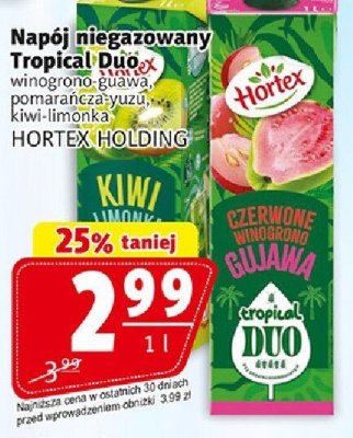 Napój niegazowany Tropical Duo HORTEX HOLDING winogrona, guawa, pomarańcza, yuzu, kiwi, limonka promocja w Prim Market