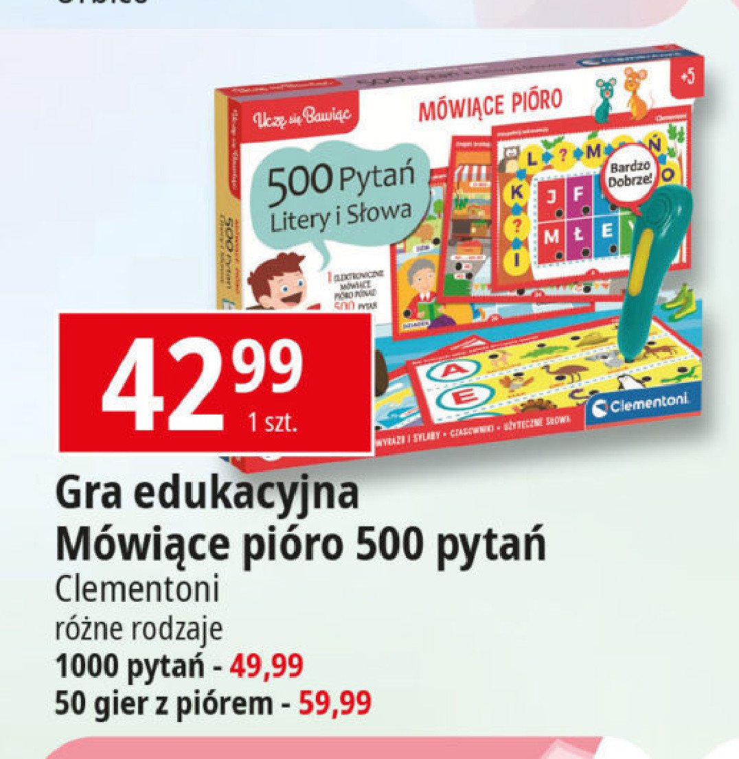 50 gier edukacyjnych z m贸wi膮cym pi贸rem Clementoni promocja