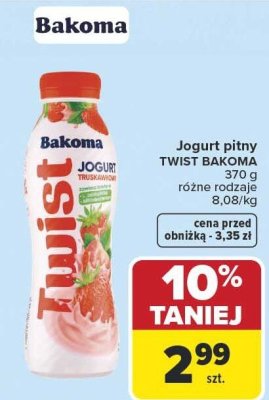 Jogurt pitny TWIST BAKOMA różne rodzaje 8,08/l promocja w Carrefour Market