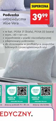 Poduszka ortopedyczna Aloe Vera 60x40 cm promocja w Biedronka