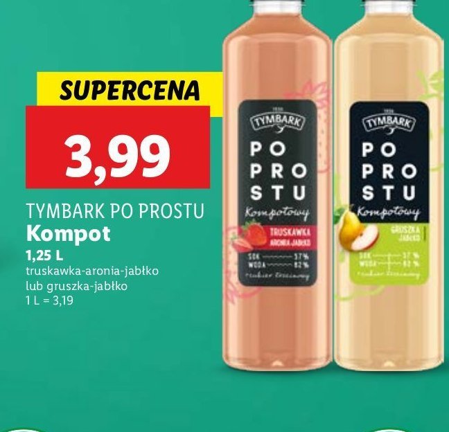 Napój gruszka jabłko Tymbark po prostu promocja w Lidl