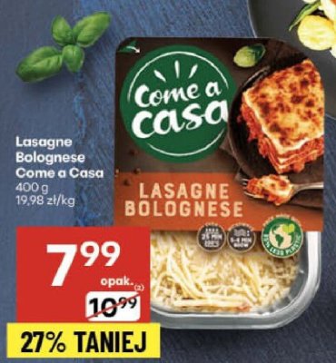 Danie gotowe Lasagne Bolognese Come a Casa promocja w Delikatesy Centrum