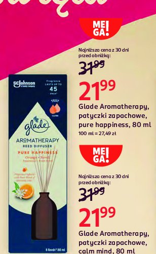 Patyczki zapachowe pomarańcza & nerola GLADE AROMATHERAPY promocja w Rossmann