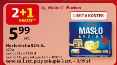 Masło ekstra 82% tł. 200g promocja w Auchan