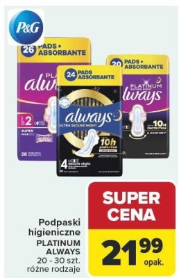 Podpaski higieniczne PLATINUM ALWAYS promocja w Carrefour Market