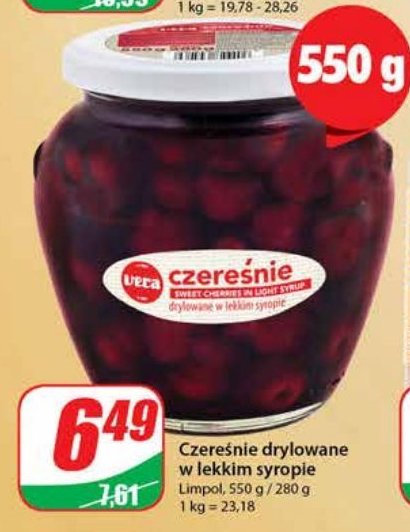 Czereśnie drylowane w lekkim syropie Vera promocja