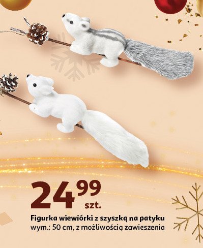 Figurka wiewiórki z szyszką na patyku 50 cm Actuel promocja w Auchan