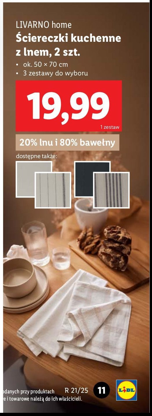 Ściereczki kuchenne z lnem 50 x 70 cm LIVARNO HOME promocja w Lidl