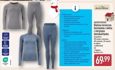 Bielizna termiczna bezszwowa z wełną z merynosa damska/męska  promocja w Aldi