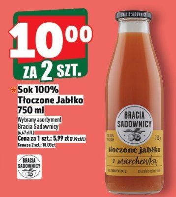 Sok tłoczone jabłko Bracia Sadownicy 750 ml promocja w TOPAZ