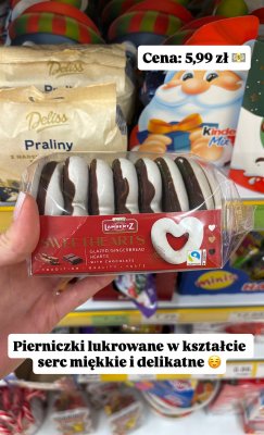 Pierniczki lukrowane w kształcie serc Lambertz Sweethearts promocja w Dino