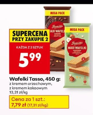Wafelki Tasso z kremem kakaowym promocja w Biedronka