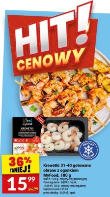Krewetki 31-40 gotowane obrane z ogonkiem MyFood, 180 g promocja w Twój Market