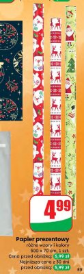 Papier prezentowy różne wzory i kolory 500 x 70 cm promocja w Dino