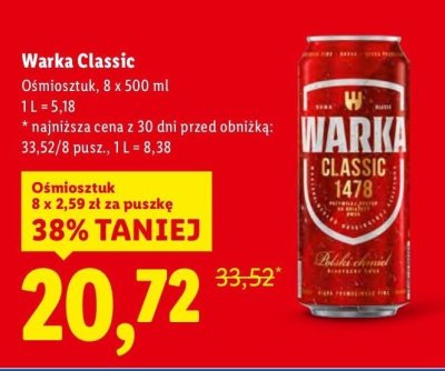 Piwo Warka Classic 8x500 ml promocja w Lidl