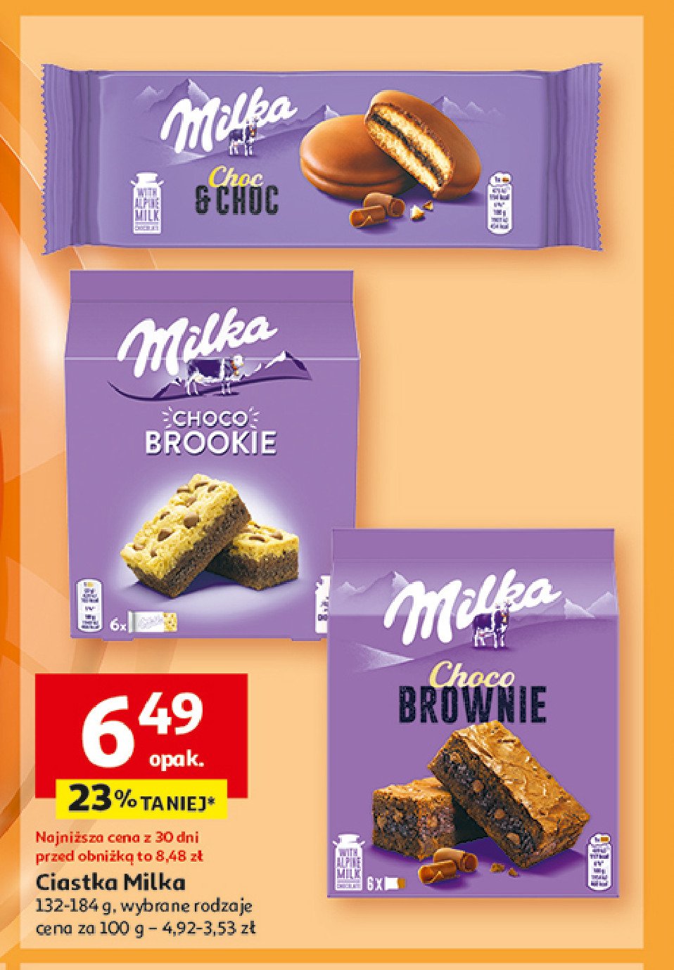 Ciastko czekoladowe z kremem i kawałkami czekolady Milka choco brownie promocja