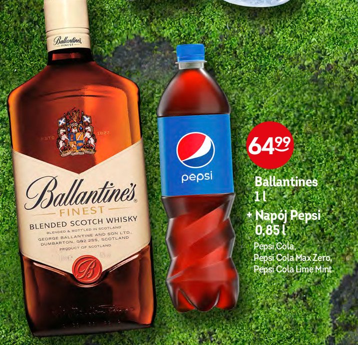 Whisky 1 l + pepsi lime mint 850 ml Ballantine's finest promocja w Kaufland