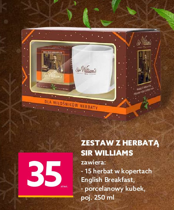 Zestaw w pudełku prezentowy english breakfast: kubek ze spodkiem + 12x torebki herbaty Sir william's tea zestaw promocja